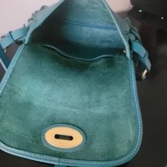 ROByNSAPI Dooney & Bourke RARE Teal  Fringe Leather Crossbody Shoulder Bag - Picture 4 of 12